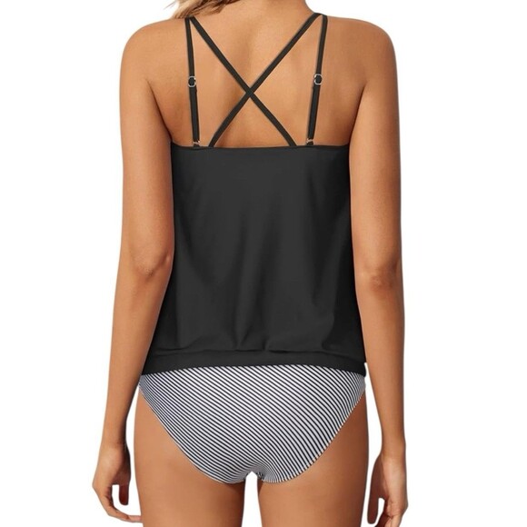 Yonique Women M 2 Piece Blouson Tankini Swimsuits Tummy Control Bathing Suit NWT - Picture 2 of 6